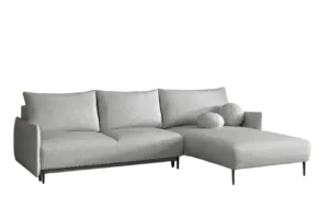 סלון פינתי נפתח למיטה דגם לאמבי ביג מבית ביאנקו , סלון פינתי עם שזלונג רחב , מושב נוח , ספה שמתאימה גם לרביצה , מגיע עם שתי כריות נוי עגולות , הסלון אוניברסלי גם פינה שמאל גם פינה ימין , עם ארגז מצעים ומיטה זוגית גדולה , גודלה 295 על 190 על רגליים גבוהות