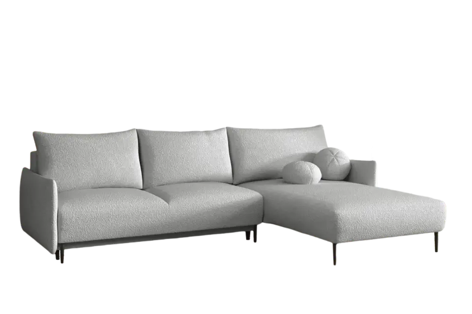 סלון פינתי נפתח למיטה דגם לאמבי ביג מבית ביאנקו , סלון פינתי עם שזלונג רחב , מושב נוח , ספה שמתאימה גם לרביצה , מגיע עם שתי כריות נוי עגולות , הסלון אוניברסלי גם פינה שמאל גם פינה ימין , עם ארגז מצעים ומיטה זוגית גדולה , גודלה 295 על 190 על רגליים גבוהות